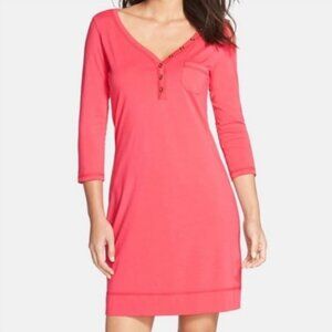 Lilly Pulitzer Palmetto Dress Size M Island Coral Pink Henley V Neck Shirtdress